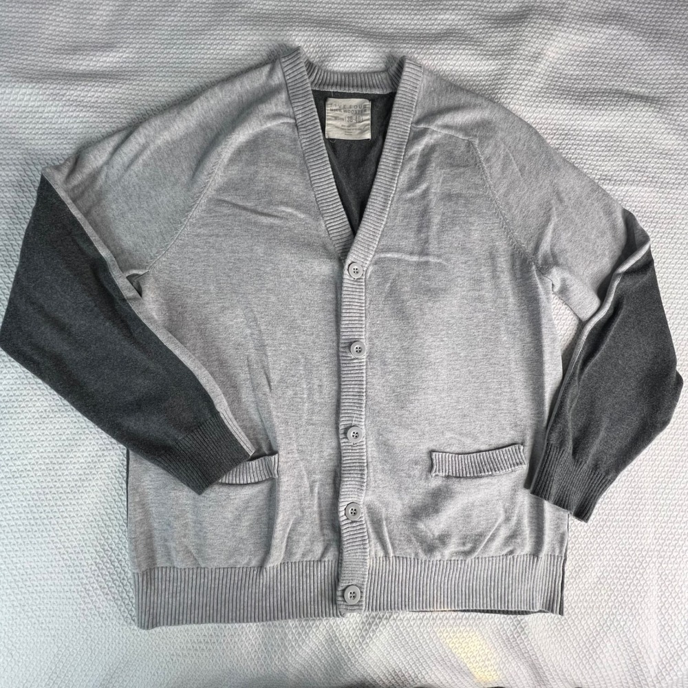Five Four Nick Wooster Mens Gray Cardigan Sweater Size M 100% Cotton Grandpacore